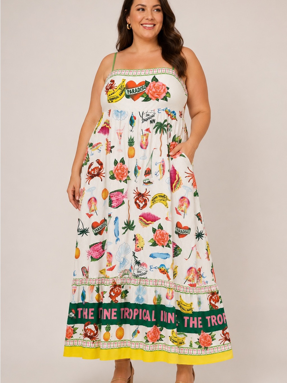 Rachel Zoe XL Tropical Print Maxi Dress Resort Vacation Cruise Beachy Dress NWT
